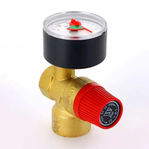 Клапан предохранительный латунный пружинный с манометром с внутренней резьбой SVM30 Watts 15 мм 1/2" в Волгограде