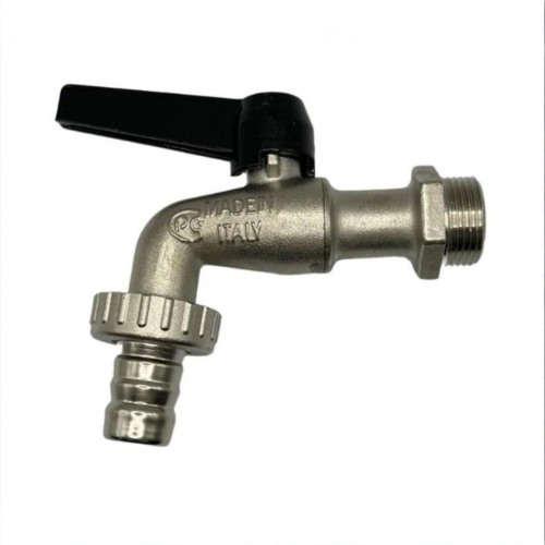 Кран шаровый латунный угловой стандартнопроходной с ручкой-рычагом НР-штуцер Ру 16 Bugatti 689 Bugatti 14 мм 3/4" в Волгограде