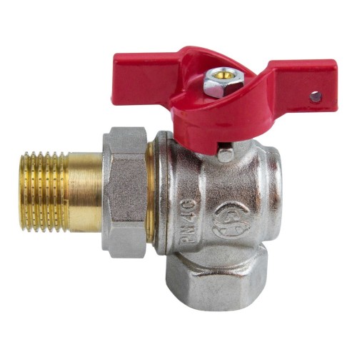 Кран запорный латунный угловой полнопроходной с ручкой-бабочкой ВР-НР-накидная гайка Ру 25 BV.533 MVI 20 мм 3/4" в Волгограде