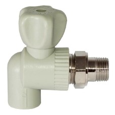 Кран полипропиленовый PP-R запорный угловой стандартнопроходной НР серый для радиатора Ру 25 VALFEX 25 мм 1/2" ГОСТ 32415-2013