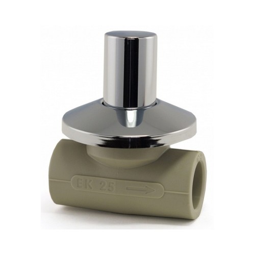 Кран полипропиленовый PP-R запорный прямой стандартнопроходной с внутренней пайкой серый ручка-вентиль Ру 10 Wavin Ekoplastik 25 мм ГОСТ 32415-2013 в Волгограде