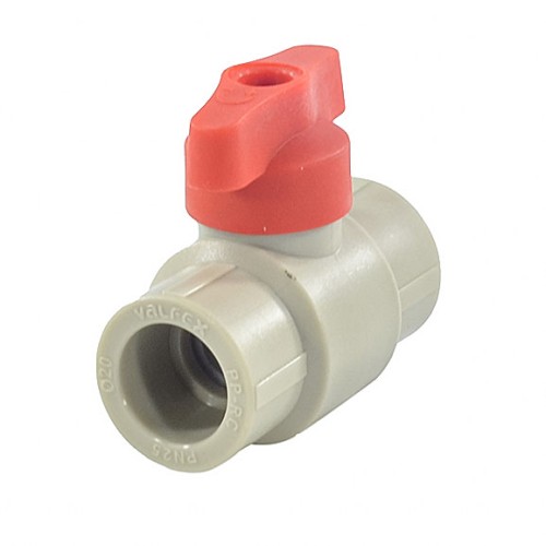 Кран полипропиленовый PP-R запорный прямой стандартнопроходной с внутренней пайкой серый ручка-бабочка Ру 25 VALFEX 25 мм ГОСТ 32415-2013 в Волгограде