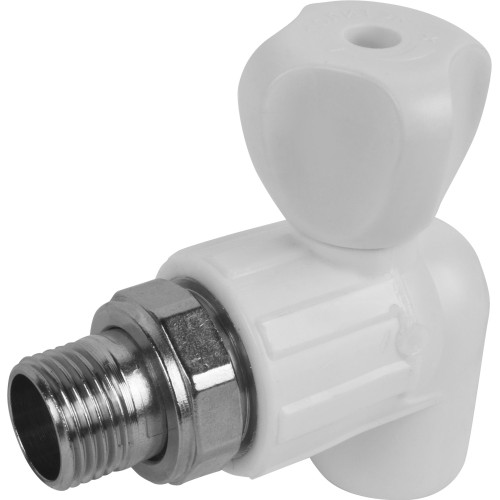 Кран полипропиленовый PP-R запорный угловой стандартнопроходной НР белый ручка-вентиль для радиатора Ру 10 Pro Aqua 25 мм 3/4" ГОСТ 32415-2013 в Волгограде